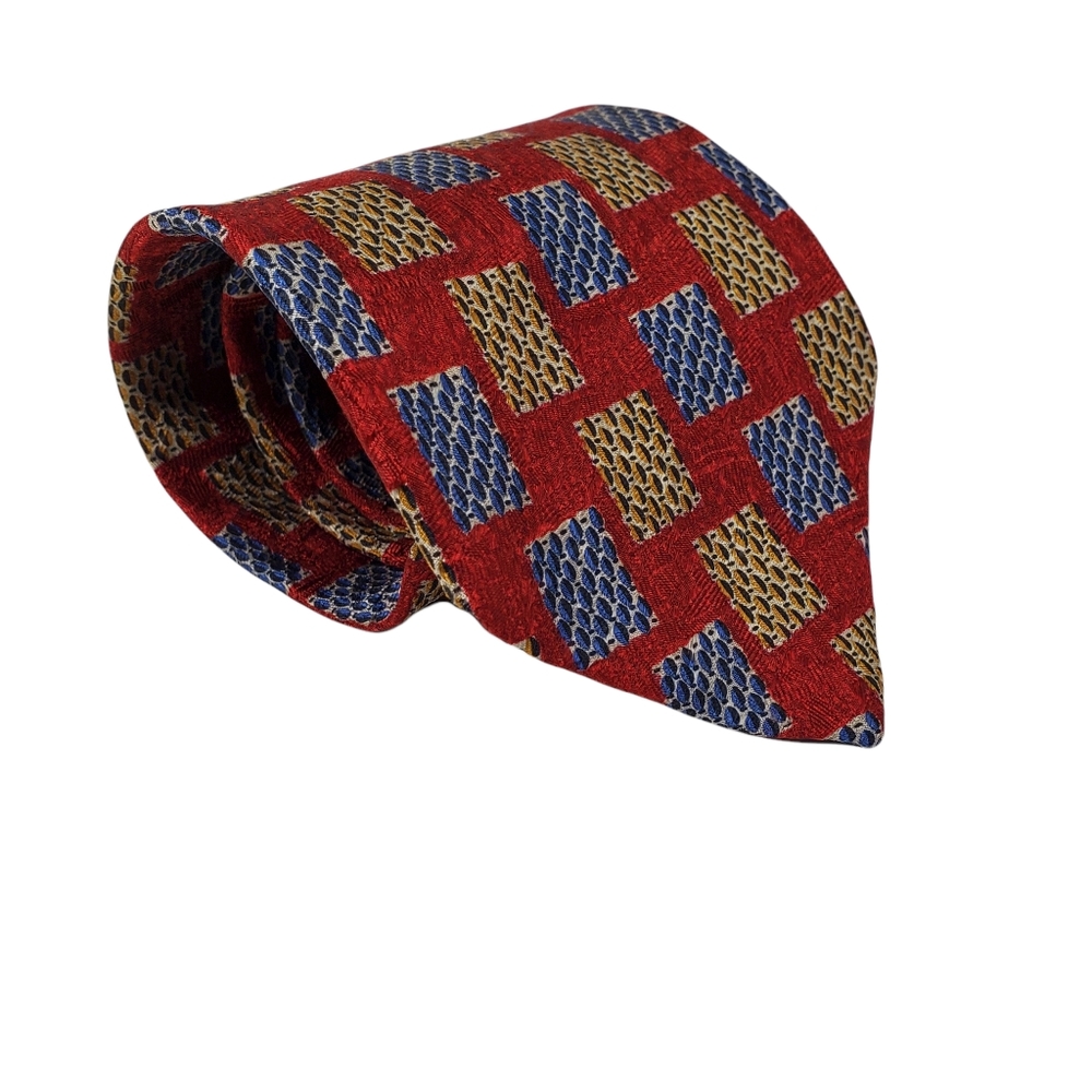 Ermenegildo Zegna Geometric Silk Tie Jacquard Red Multicolor 57.5L x 3.5W